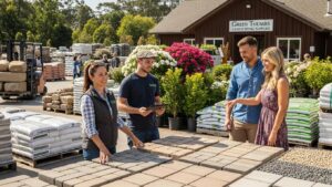 Family-owned landscaping supply team offering personalized service and showcasing a variety of high-quality materials.