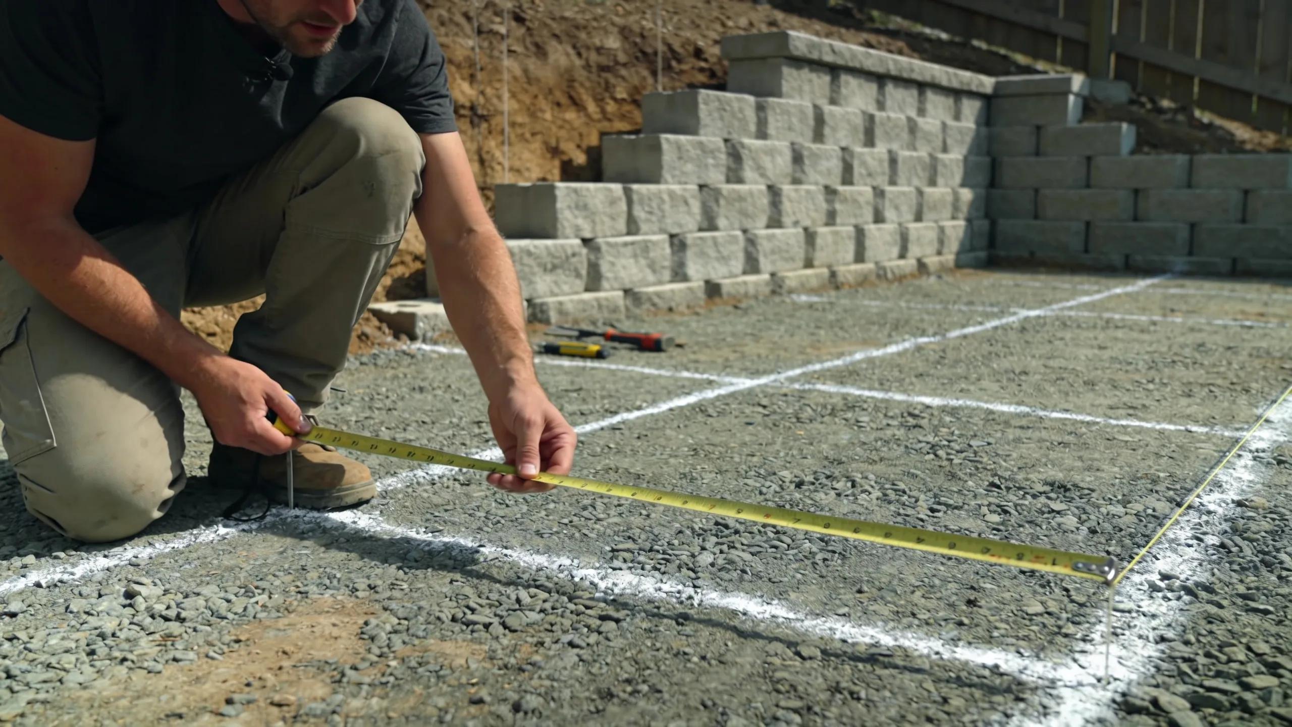 Measuring dimensions for calculating retaining wall volume