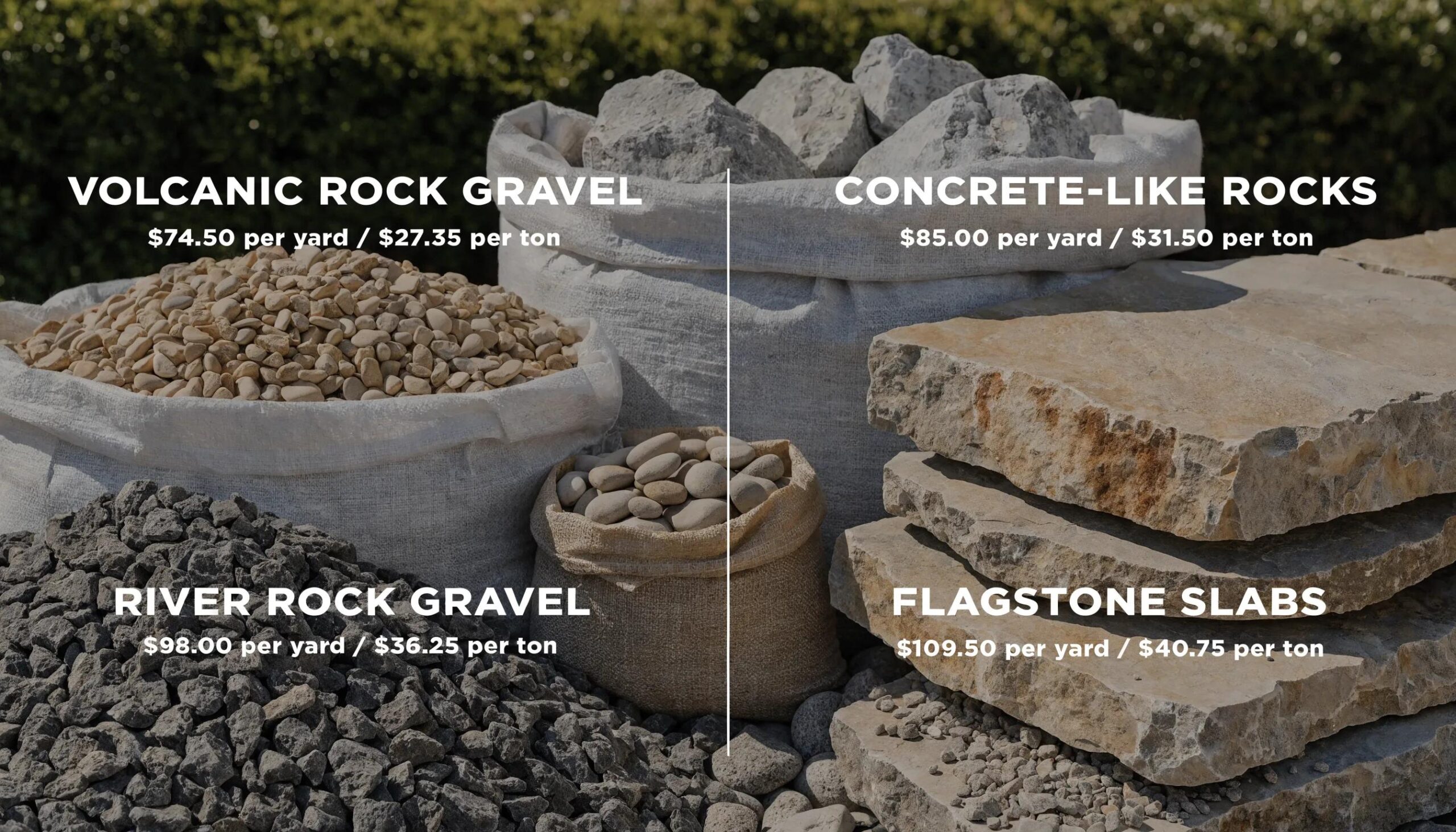 Comparison of bulk hardscaping materials pricing per yard and per ton