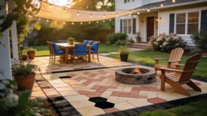 Paver patio installation showcasing various paver styles in a residential backyard